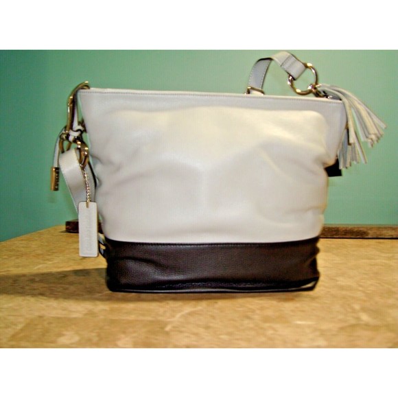 Wilsons Leather Kate & Mallory Leather Shopper Tote Handbag Gray Black NWT RARE - Picture 2 of 9